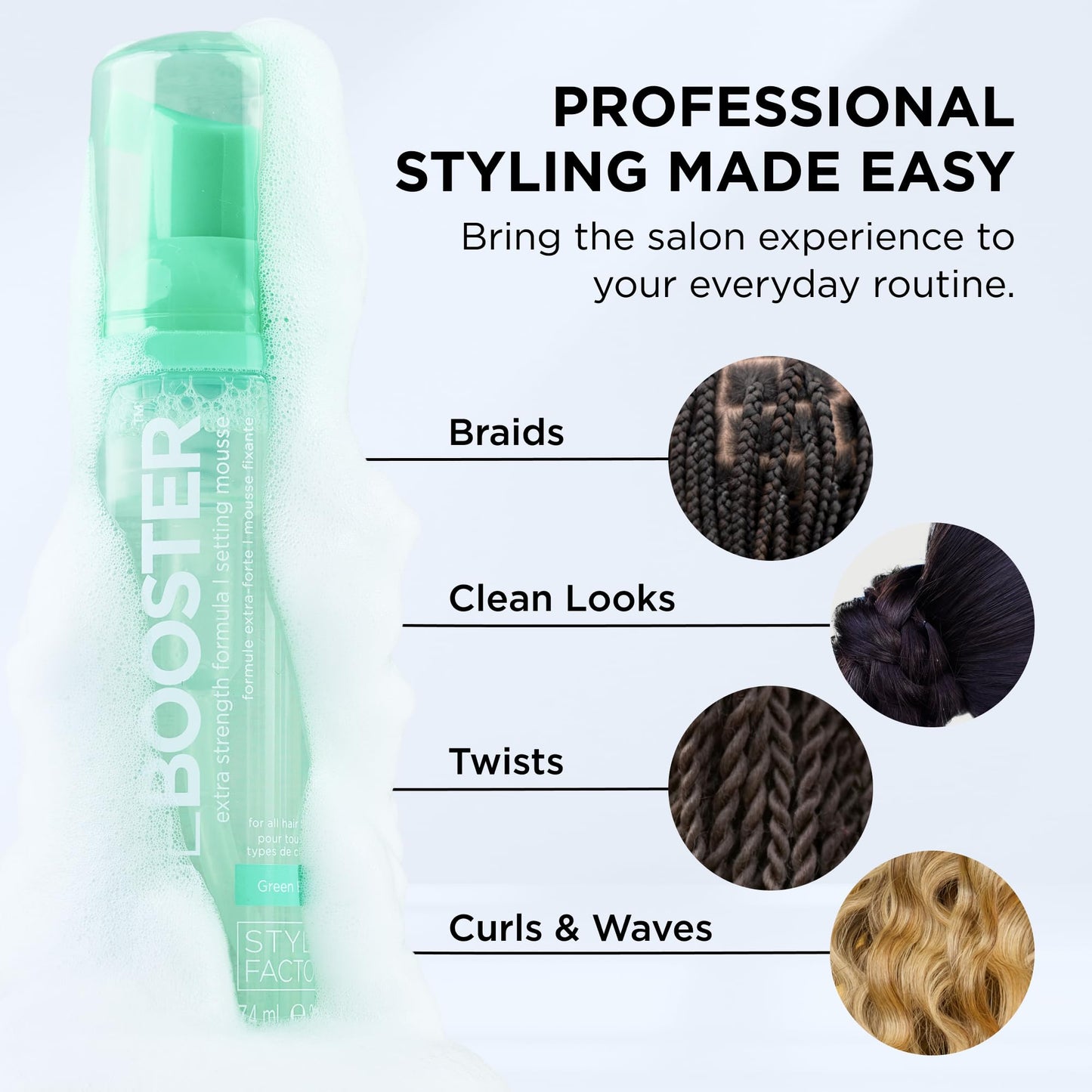 Style Factor EDGE BOOSTER Extra Strength Setting Mousse - Frizz Control, Extra Volume, and Conditioning - 6.4oz Ruby Mousse for Curly Hair