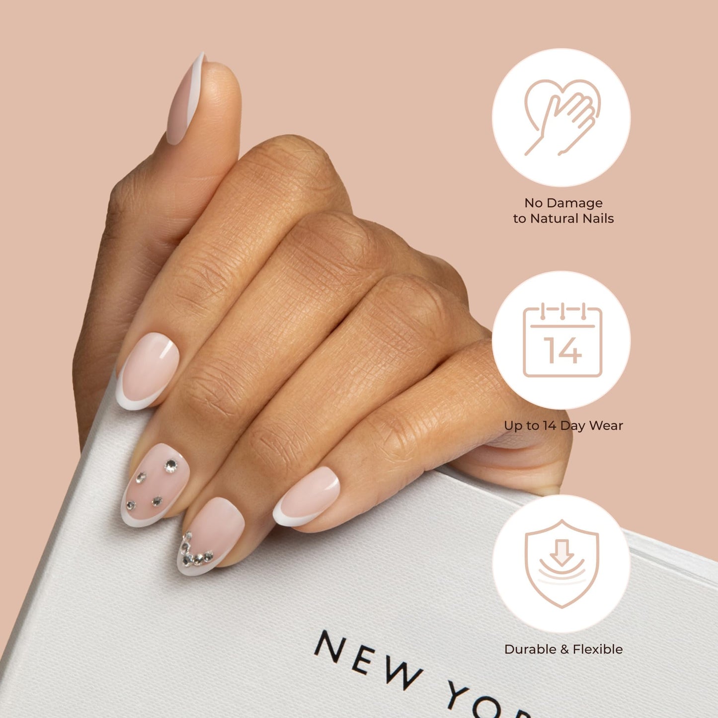 KISS Classy, Press On Nails, Nail glue included, 'Sophisticated', Silver, Extra-Long Size, Coffin Shape, Includes 30 Nails, 2g glue, 1 Manicure Stick