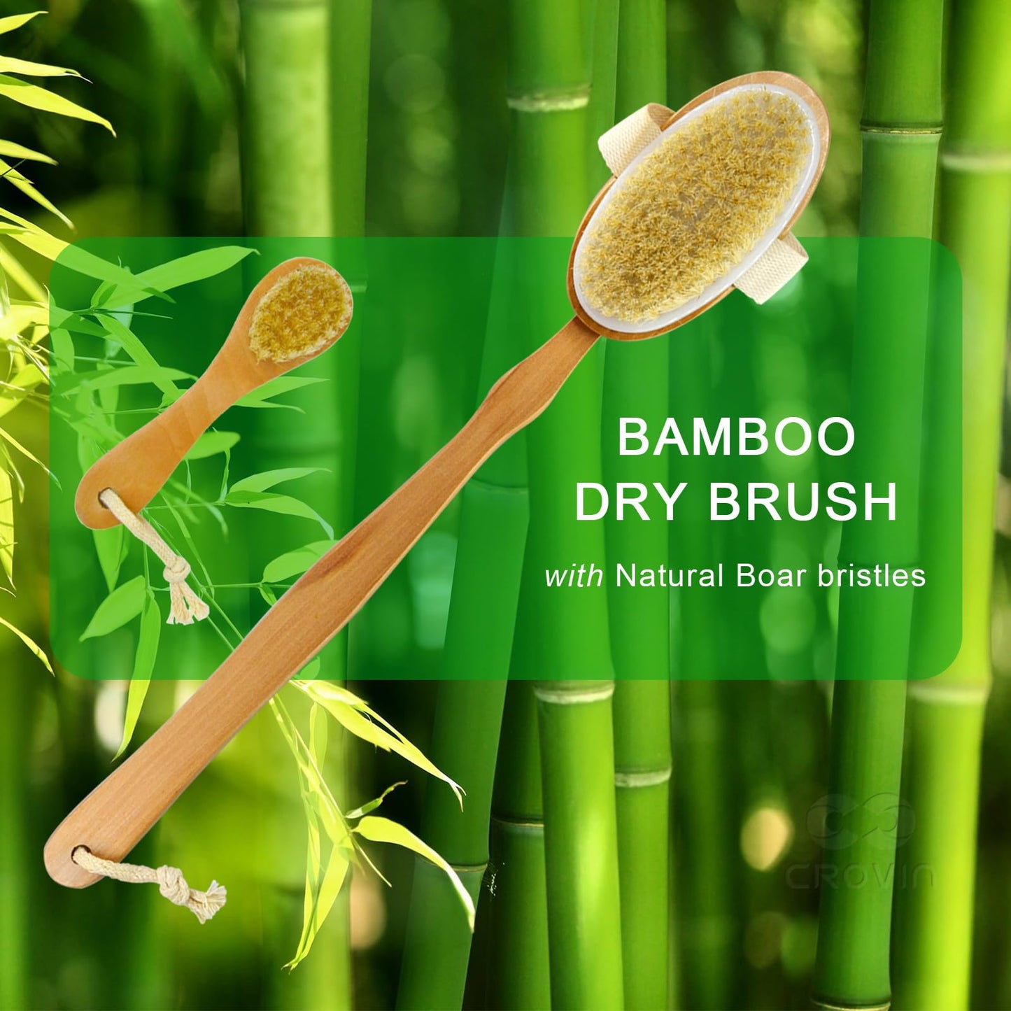 CROVIN Dry Brushing Body Brush with Natural Boar Bristle Dry Brush for Exfoliating Loofah Body Scrubber - Face Brush -Bath and Shower Gloves - Pumice