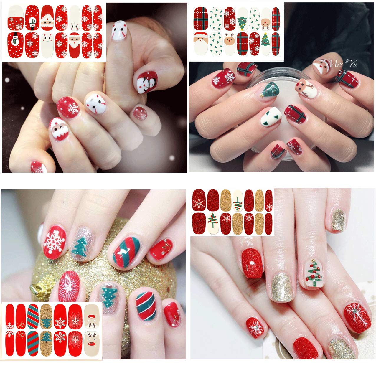 TailaiMei 15 Sheets Christmas Nail Stickers, 7 Sheets Nail Wrap Stickers and 8 Sheets Nail Decals Stickers, Full Wraps Strips and Self-Adhesive Set