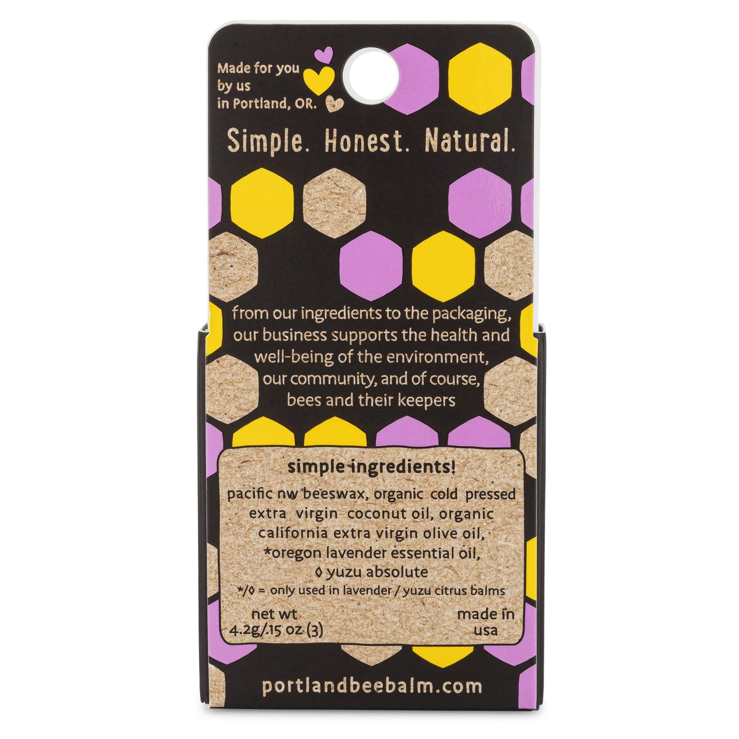 Portland Bee Balm All Natural Handmade Beeswax Based Lip Balm Unscented, Yuzu Citrus and Lavender Assortment 3 Count