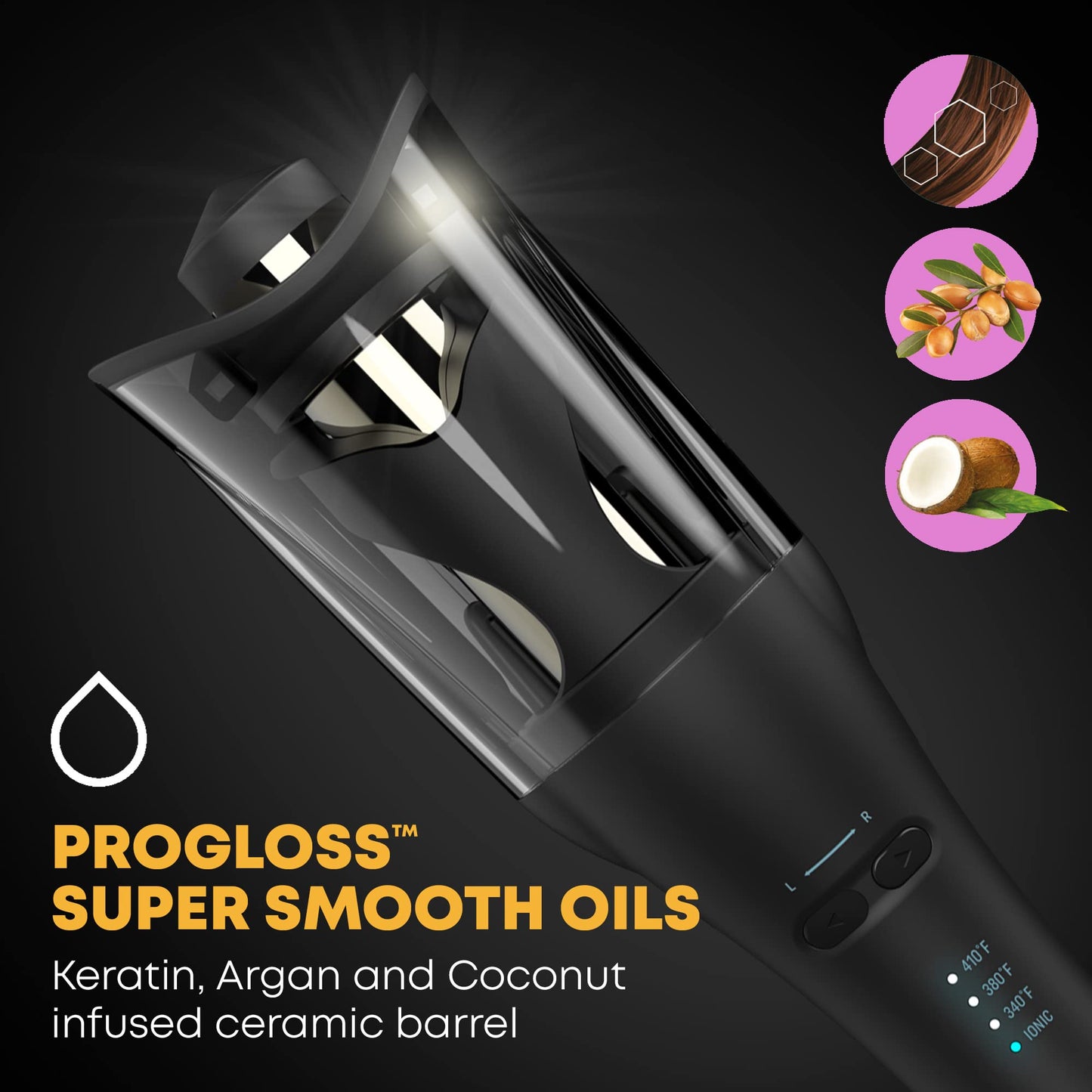 Revamp Progloss Hollywood Automatic Curling Iron - Advanced Shine Rotating Curling Iron with Hydrating Dual Ionic Jets, Ceramic Barrel Infused