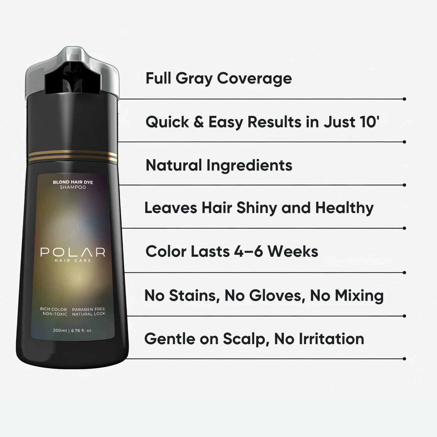 Polar Haircare - Blonde Dye Shampoo for Women and Men - Gray Coverage Color Cleanser, Semi-Permanent Golden Tone Kit, Light Color Wash, Quick