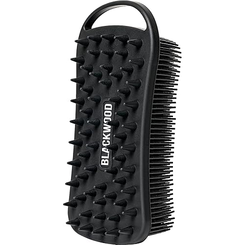 Blackwood For Men Double Duty Beard & Body Scrubber - Dual-Sided Men's Shower Tool - Handheld Body Wash Brush with Long Soft Silicone Bristles