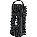 Blackwood For Men Double Duty Beard & Body Scrubber - Dual-Sided Men's Shower Tool - Handheld Body Wash Brush with Long Soft Silicone Bristles
