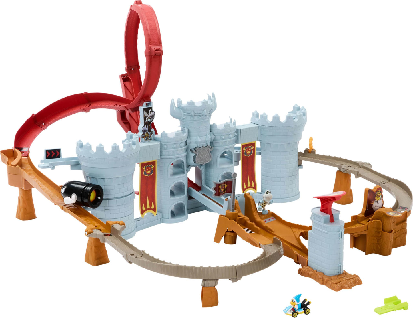Hot Wheels Toy Car Track Set, Mario Kart Bowser’s Castle Playset & 1:64 Scale Die-Cast Kamek, Interactive Play, with Storage for 30+ Vehicles