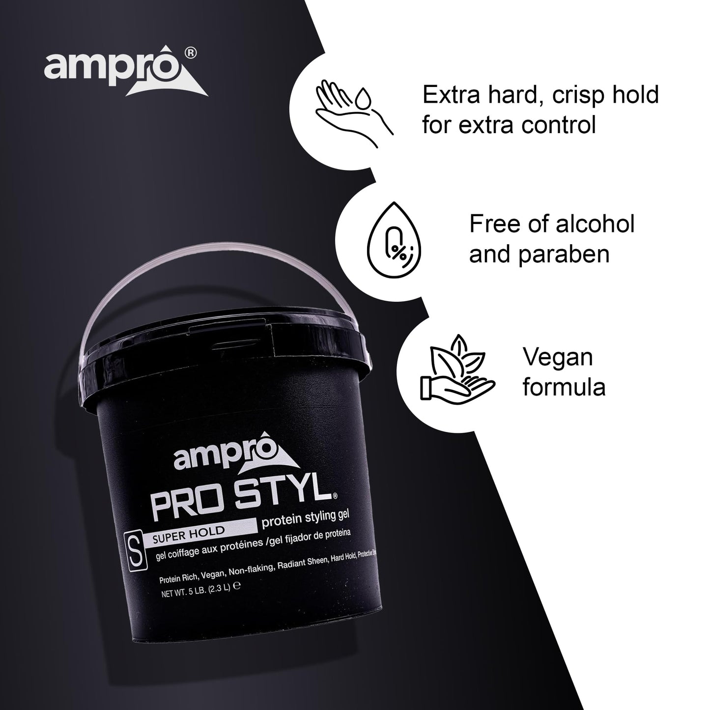 AmPro Pro Styl Styling Gel - Protects and Strengthens Your Strands - Non-Flaking, Alcohol Free, Vegan Formula - Flexible, Touchable Hold for All Hair