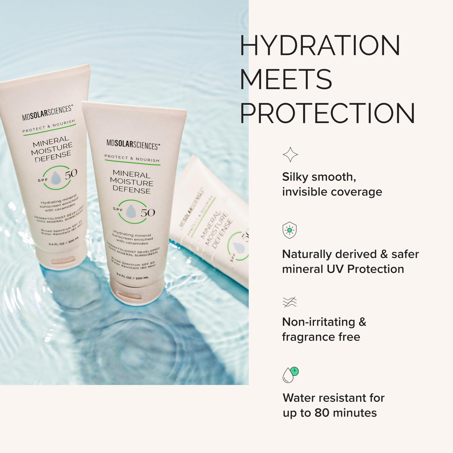 MDSolarSciences Mineral Moisture Defense Sunscreen SPF 30 | Hydrating Moisturizer with Ceramides | Water-Resistant, Broad Spectrum UV Protection | No