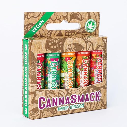 CannaSmack Vegan Hemp Lip Balm - 5 Flavors Included - Soothe, Moisturize, Hydrate, Protect, & Nourish Dry Chapped or Irritated Lips - Made with Hemp