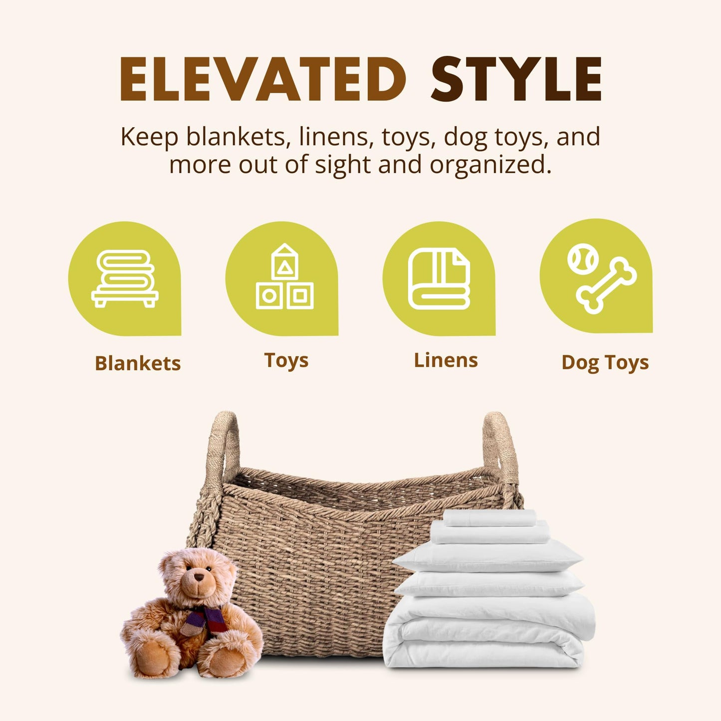 KOUBOO XL Seagrass Basket, Handmade, Living Room, Blankets, Toy Bin, Extra Storage, Decorative Storage, Laundry Basket, Brown
