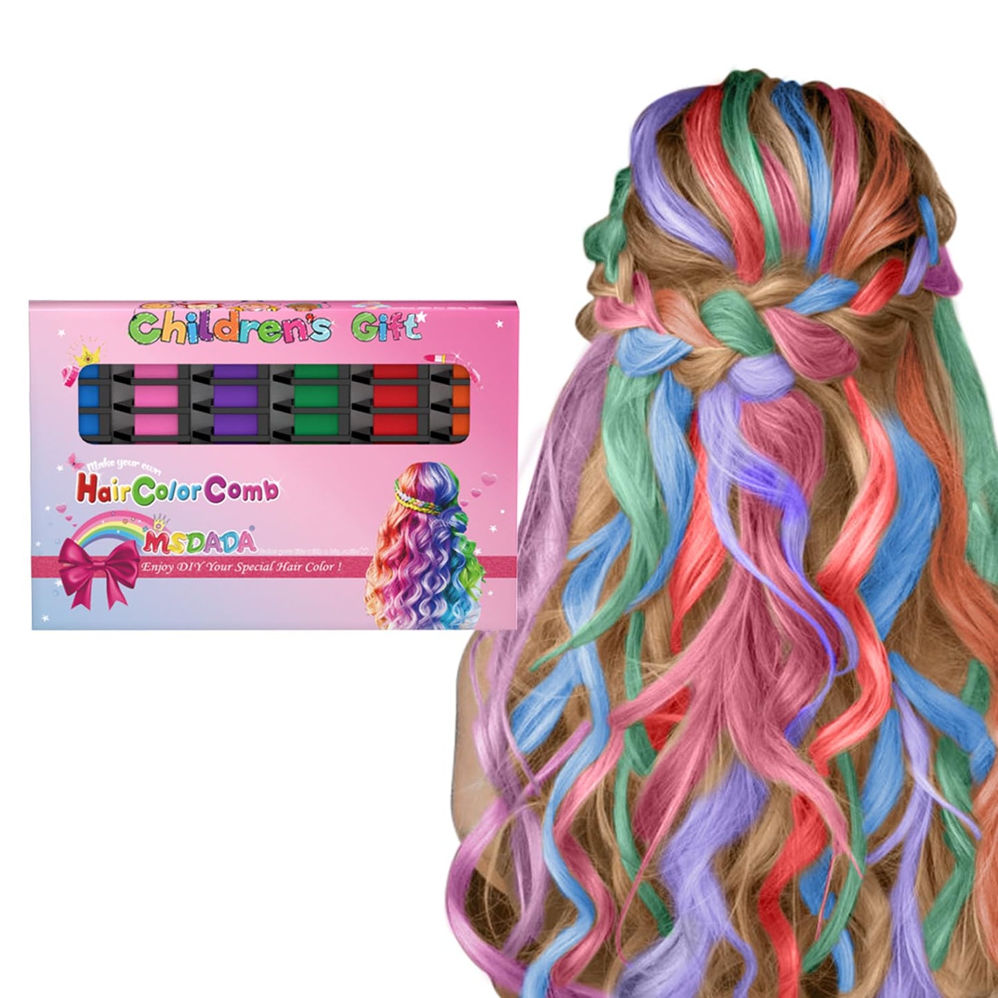 New Hair Chalk Comb Temporary Hair Color Dye for Girls Kids, Washable Hair Chalk for Girls Age 4 5 6 7 8 9 10-12 Birthday Christmas New Year Cosplay