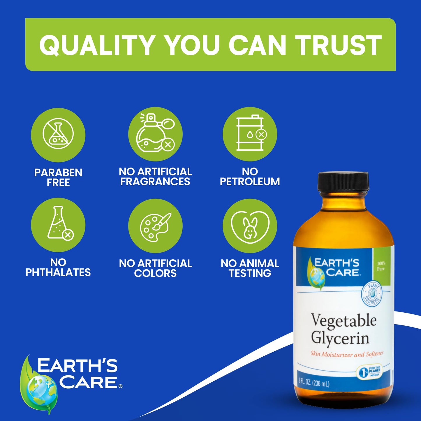 Earth's Care Vegetable Glycerin, 100% Pure Liquid Glycerine for Hair, Skin and DIY Projects 8 FL. OZ. (3 Glass Bottles)