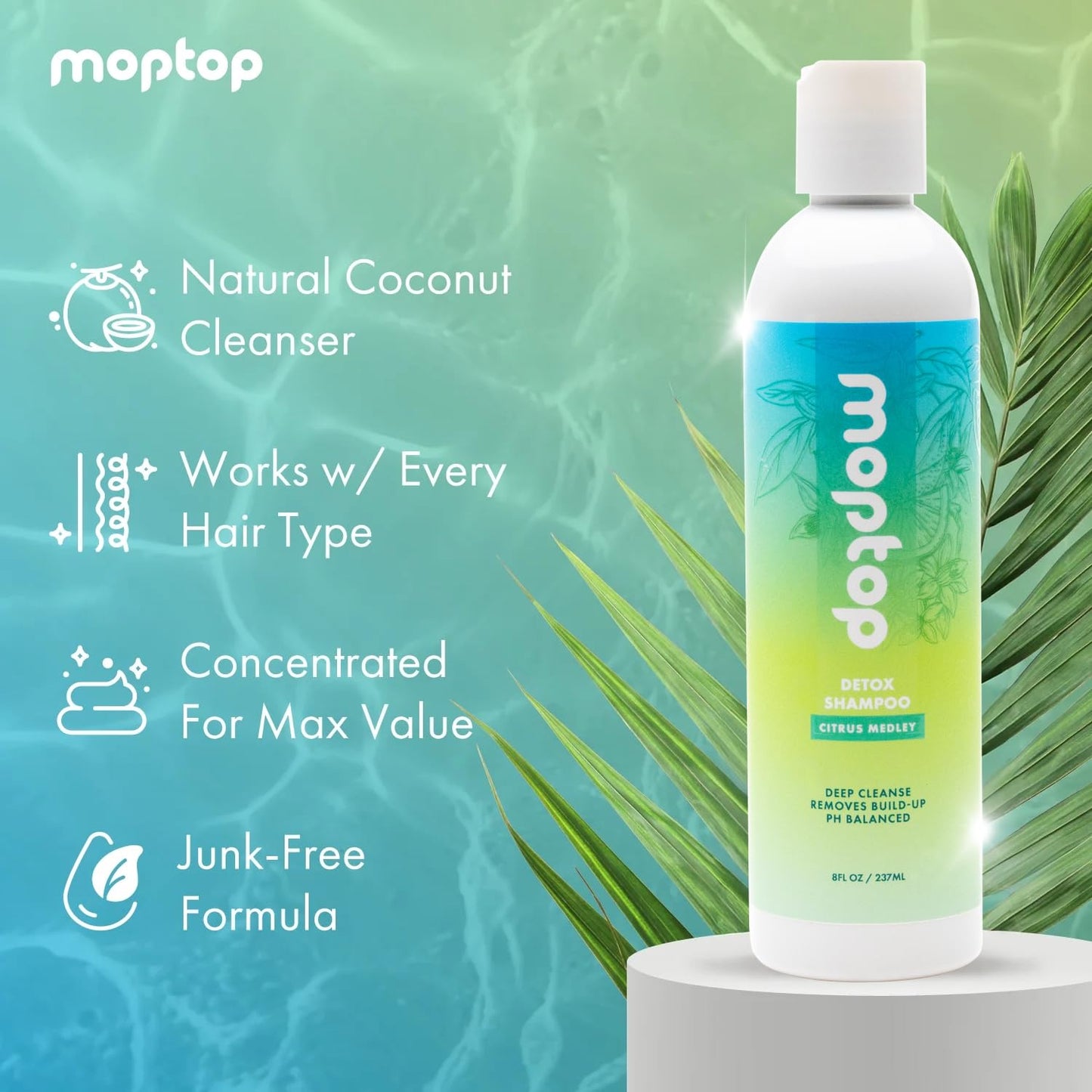 MopTop Detox Shampoo - Scalp Clarifying Shampoo for Build Up, Hard Water, Dirt & Oil, Sulfate & Paraben Free Hair Care for All Hair Types - Thin