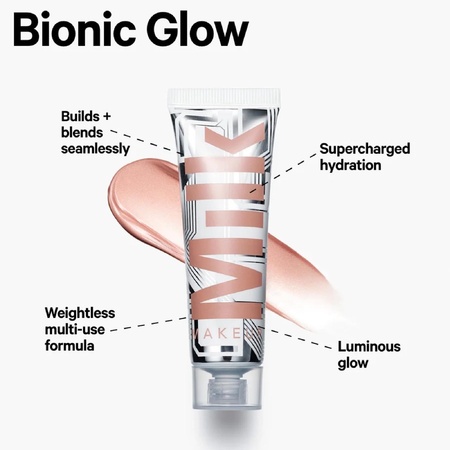 Milk Makeup Bionic Glow Liquid Illuminator, Virtual (Luminous Peach) - 0.91 fl oz - Delivers Hydrating, Natural Glow for Face & Body - Blendable