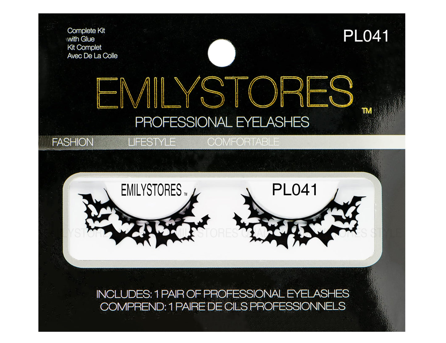 EMILYSTORES Bat Costume Thunder Halloween Decals Eyelashes for Ghost Yzma Vampire Masquerade Fancy Fashion Cosplay Party Look Black Lace Lashes 1 Pair