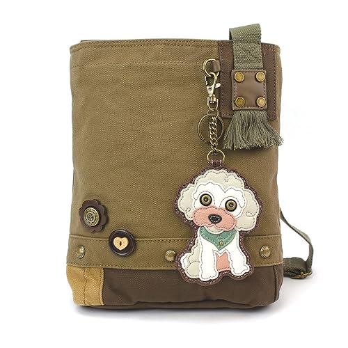Chala Patch Cross-Body Women Handbag, Canvas Messenger Bag (Poodle Olive)
