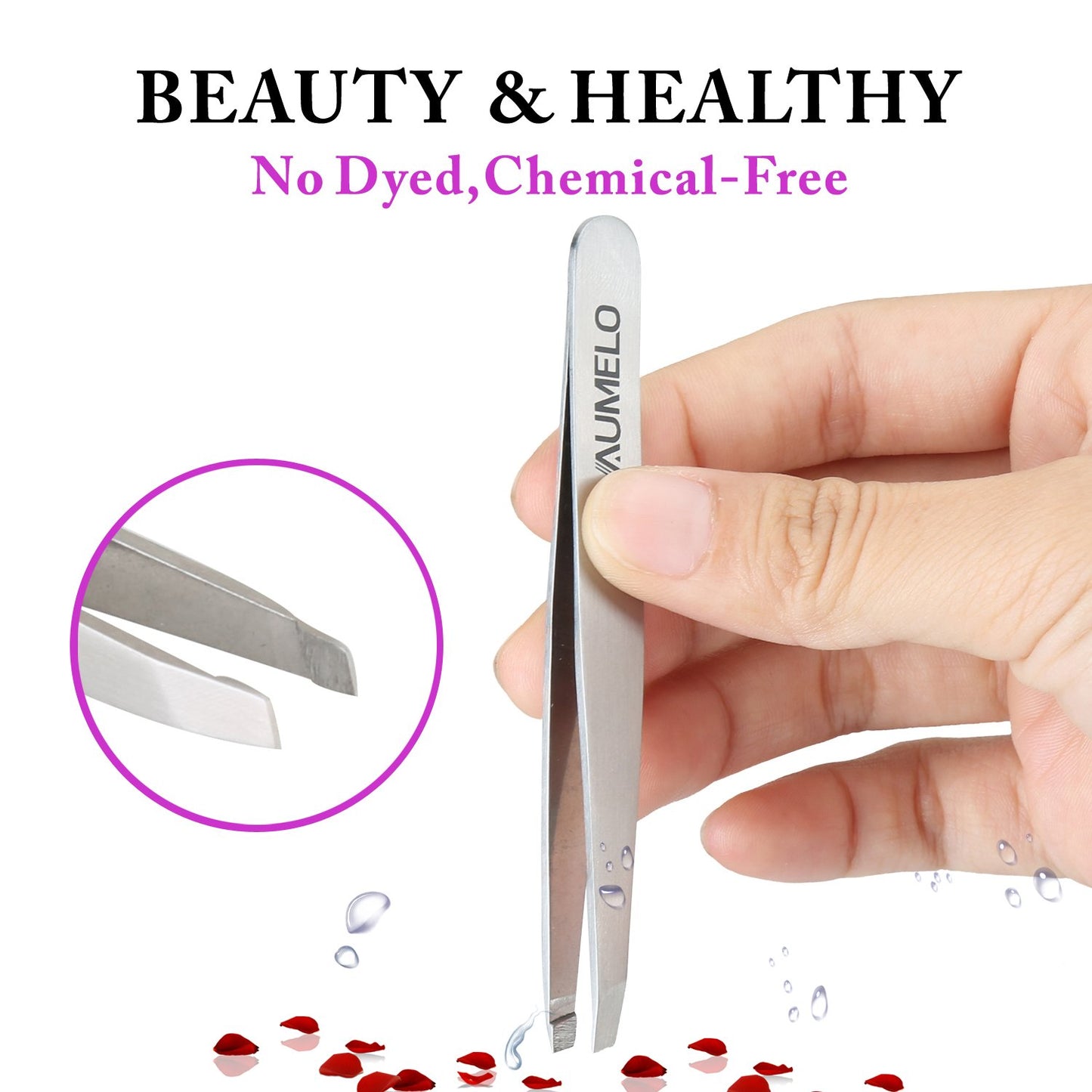 Tweezers Set 4-Piece Professional Stainless Steel Tweezers Gift with Travel Case by Aumelo - Best Precision Eyebrow and Splinter Ingrown Hair Removal