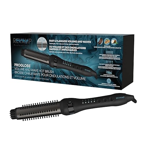 Revamp Progloss Volume & Wave Ceramic Heated Brush - Curling Iron Brush with Retractable 1.25” Bristles, Ceramic Barrel Infused with Progloss Oils
