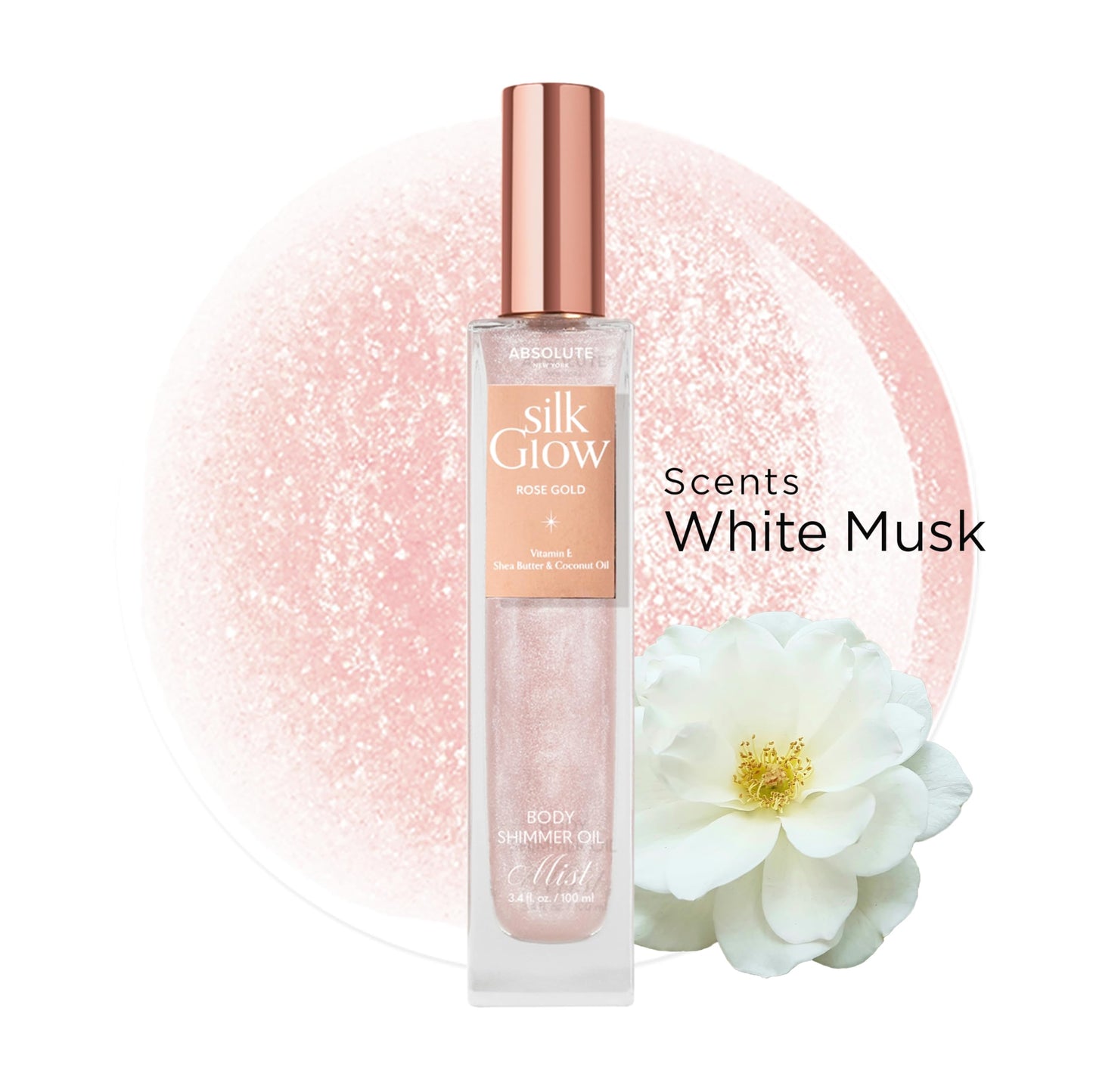 Absolute New York - Silk Glow Shimmer Mist Glow, Radiant, Shimmer Body & Face & Hair, Shea Butter, Coconut Oil, Vitamin E (SBGS03 Champagne Gold Mist