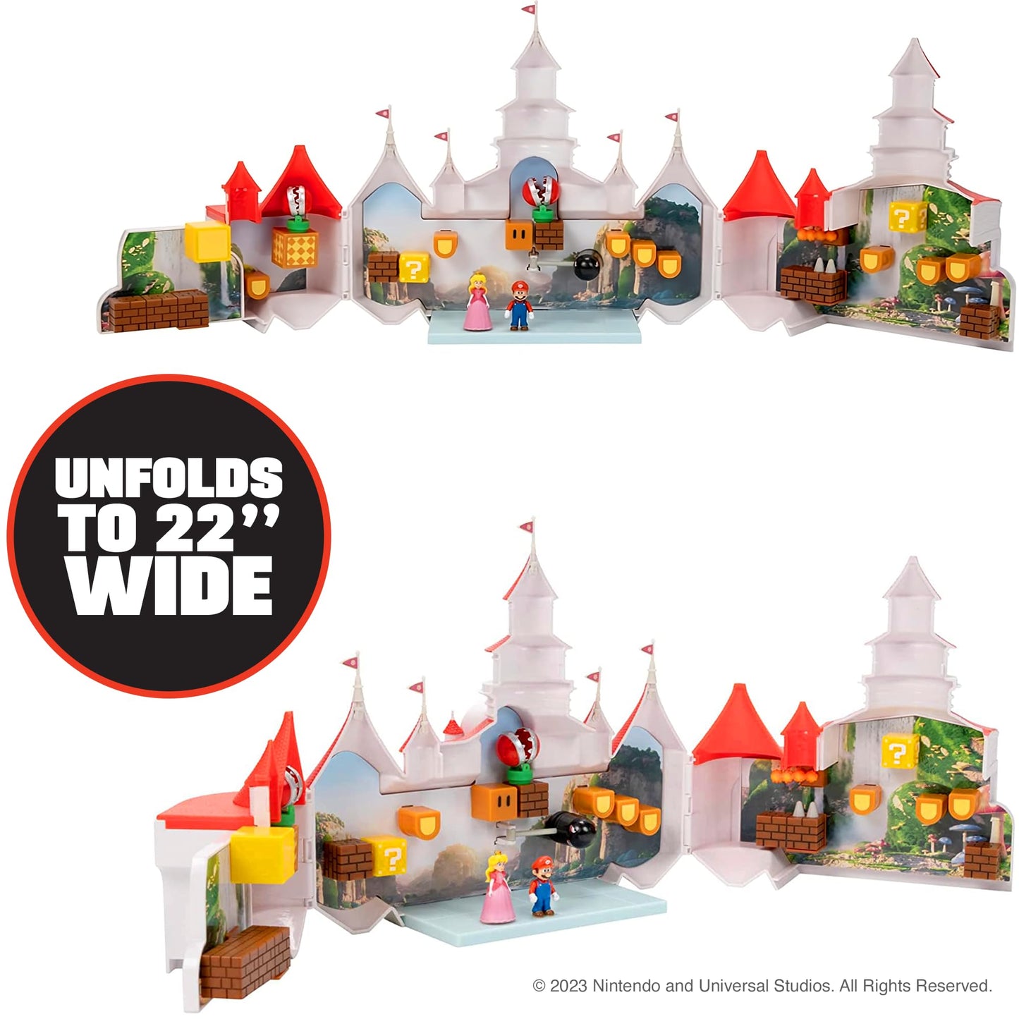 Super Mario Bros. Movie Mushroom Kingdom Castle Playset – Includes 1.25" Mario & Princess Peach Figures, Interactive Training Grounds, Ages 3+