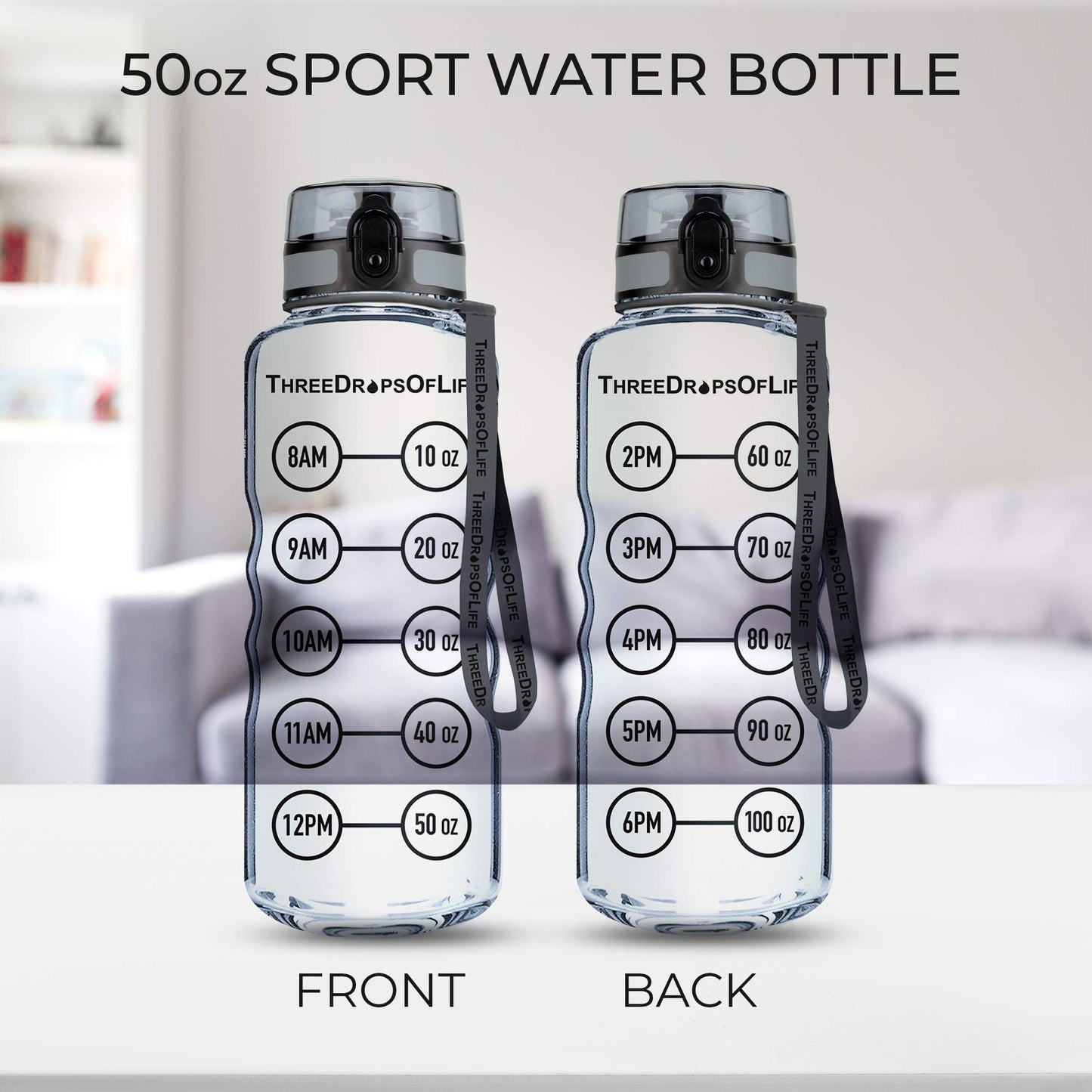 50oz Sport Water Bottle - Best for High Capacity Hydration - Clear Tritan Plastic, BPA Free, Flip Top, Leak Proof Lid, Re-Design Lid, New Strainer