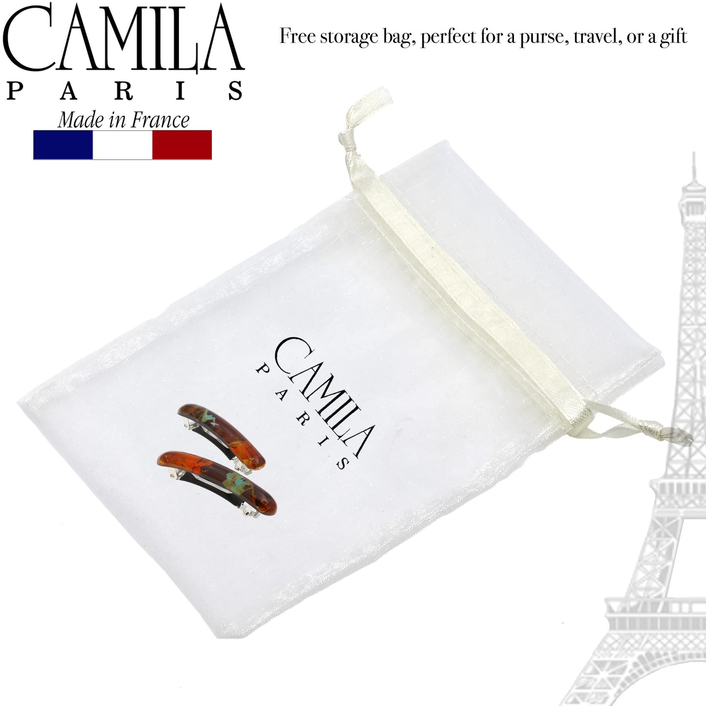 Camila Paris CP3328 French Hair Barrette Clip for Girls, Orange Small Set of 2 Strong Hold Grip Hair Clips for Women, No Slip Rubberized Automatic