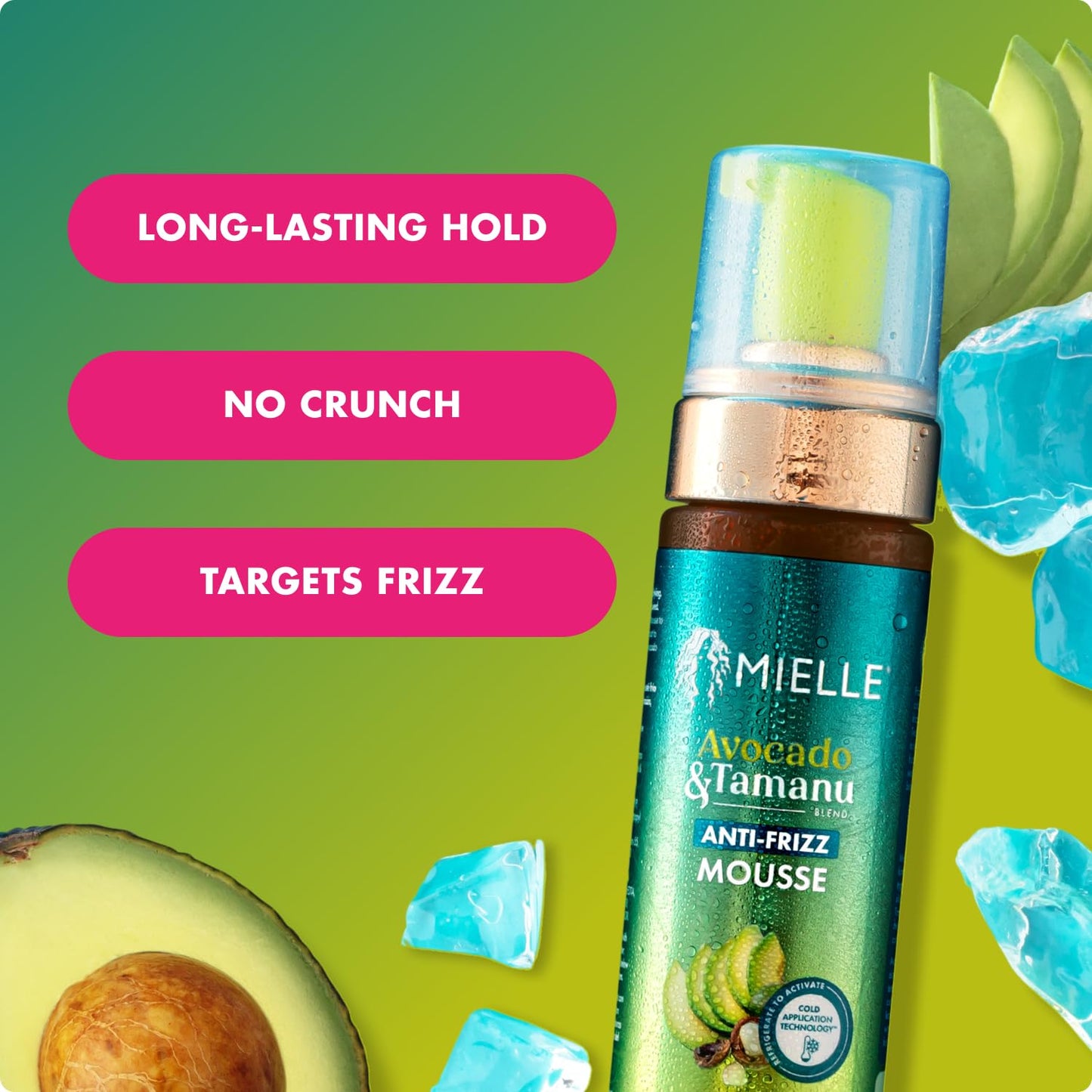 Mielle Organics Avocado & Tamanu Curly Hair Mousse - Anti Frizz Hair Foam for Curly, Wavy, Coily Styles - Medium Hold Styling to Define & Control