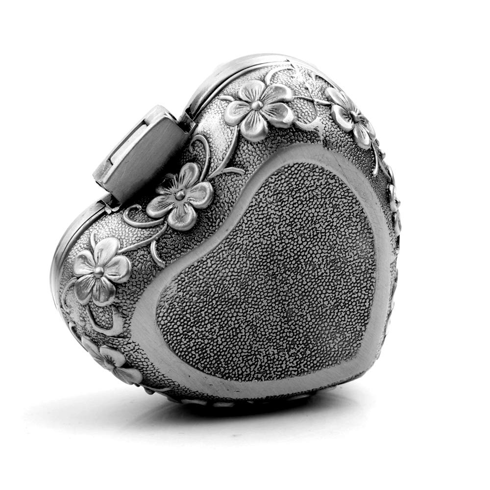 Luxuryseed Classic Vintage Smart Heart Shape Trinket Box Antique Silver Jewelry Box Small Trinket Storage Organizer Chest