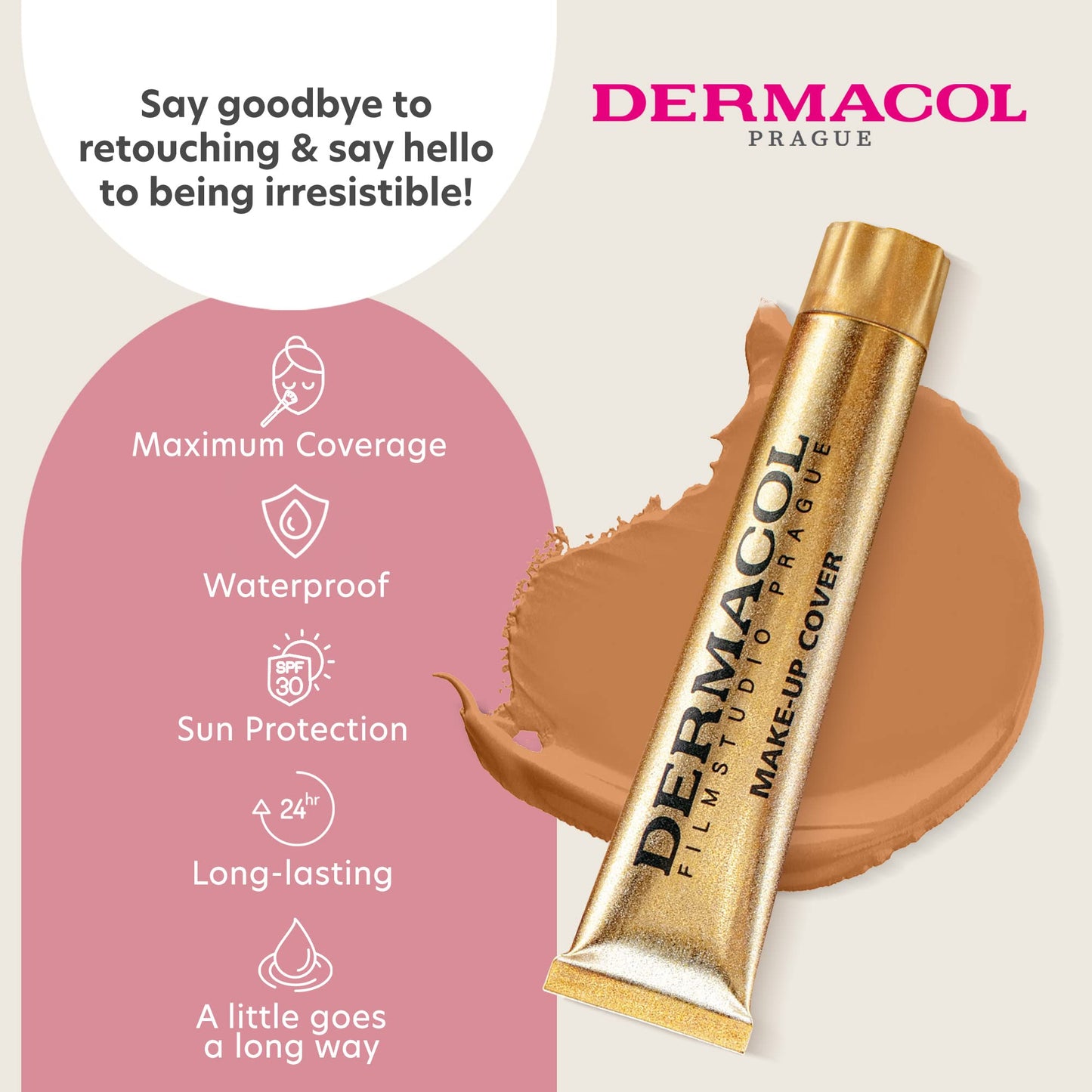 Dermacol - Full Coverage Matte Foundation with SPF 30, Waterproof Foundation for Oily Skin, Acne, & Under Eye Bags, Long-Lasting Makeup, 30g - Shade