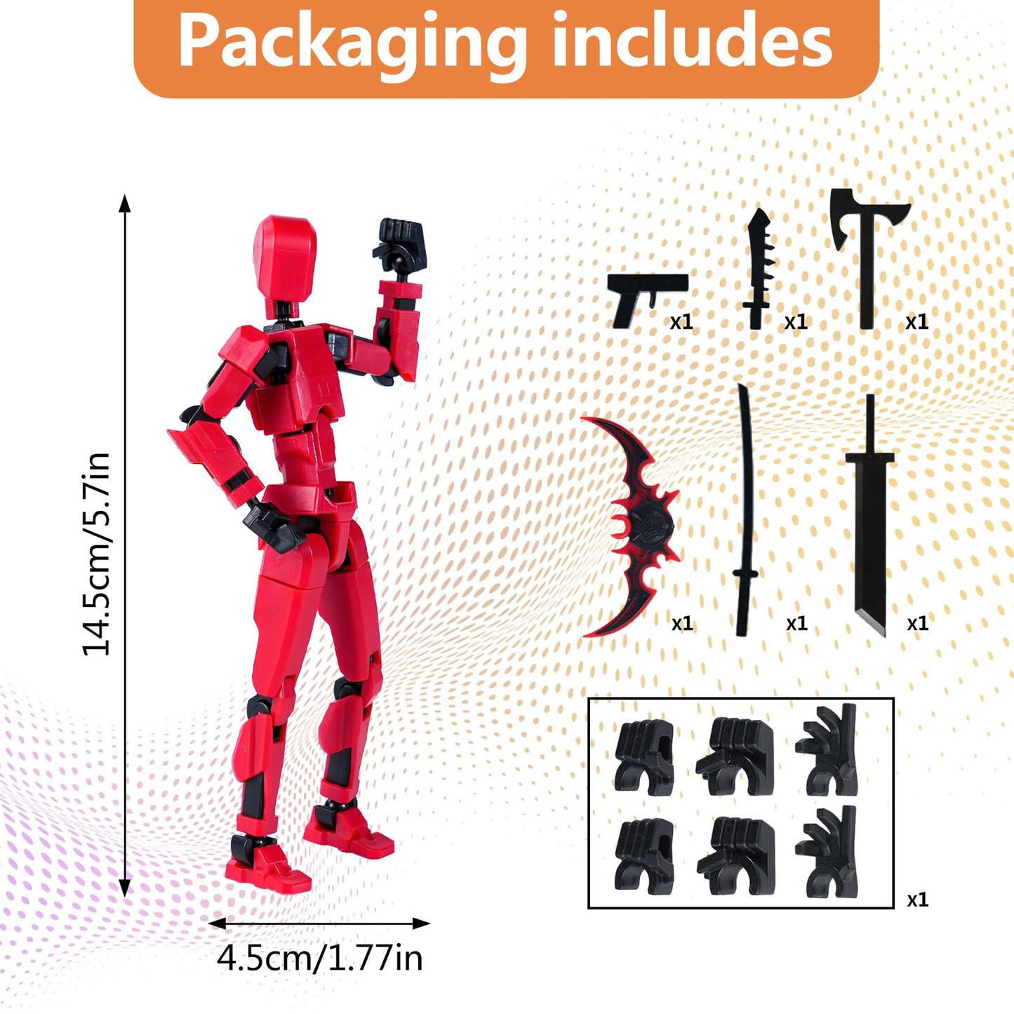 Rolling Art Action Figure Set, Model 13 Action Figure, Multi-Jointed Movable,Gift Box Packaging, Great for Loved Ones and Friends(Red)