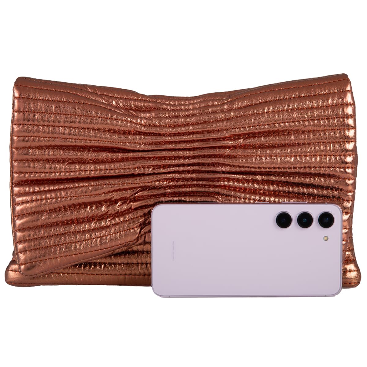 JNB Faux Leather Metallic Quilted Envelope Clutch,Bronze44