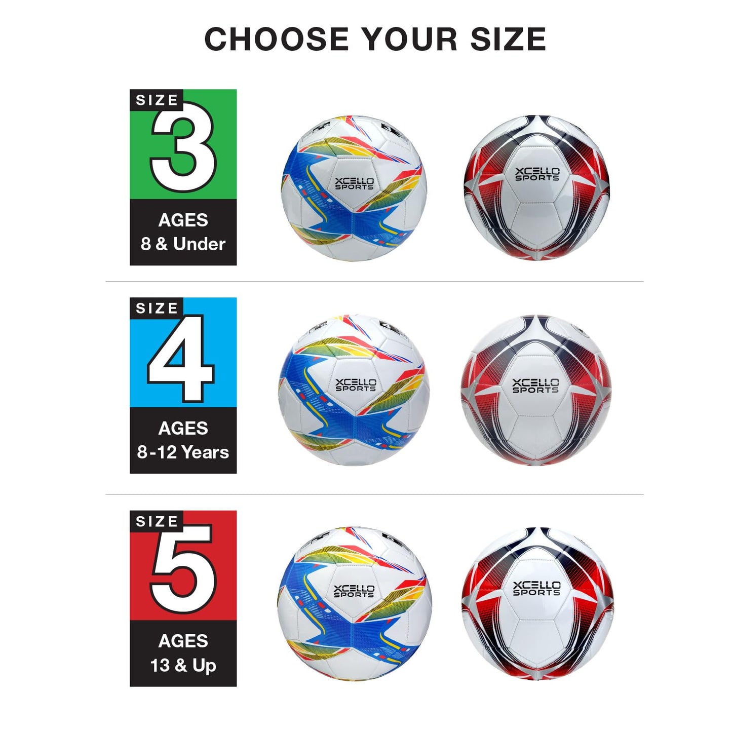 Xcello Sports Soccer Ball Size 3 Assorted Graphics with Pump (Pack of 6)