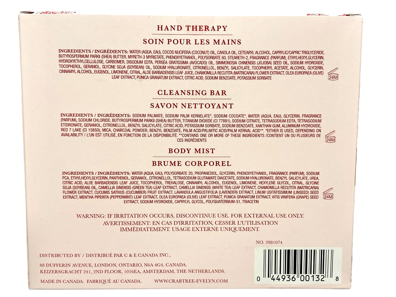 Crabtree & Evelyn EVELYN ROSE Hand Therapy, Bar Soap, Body Mist Gift Set - Full Size