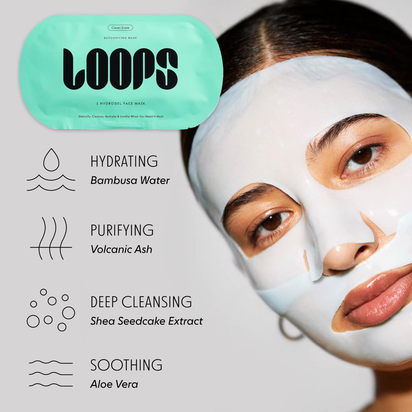 LOOPS CLEAN SLATE - Detoxifying Hydrogel Face Mask - Detoxify, Cleanse & Soothe - Deeply Purifying and Super Hydrating - Minimizes the Look of Pores