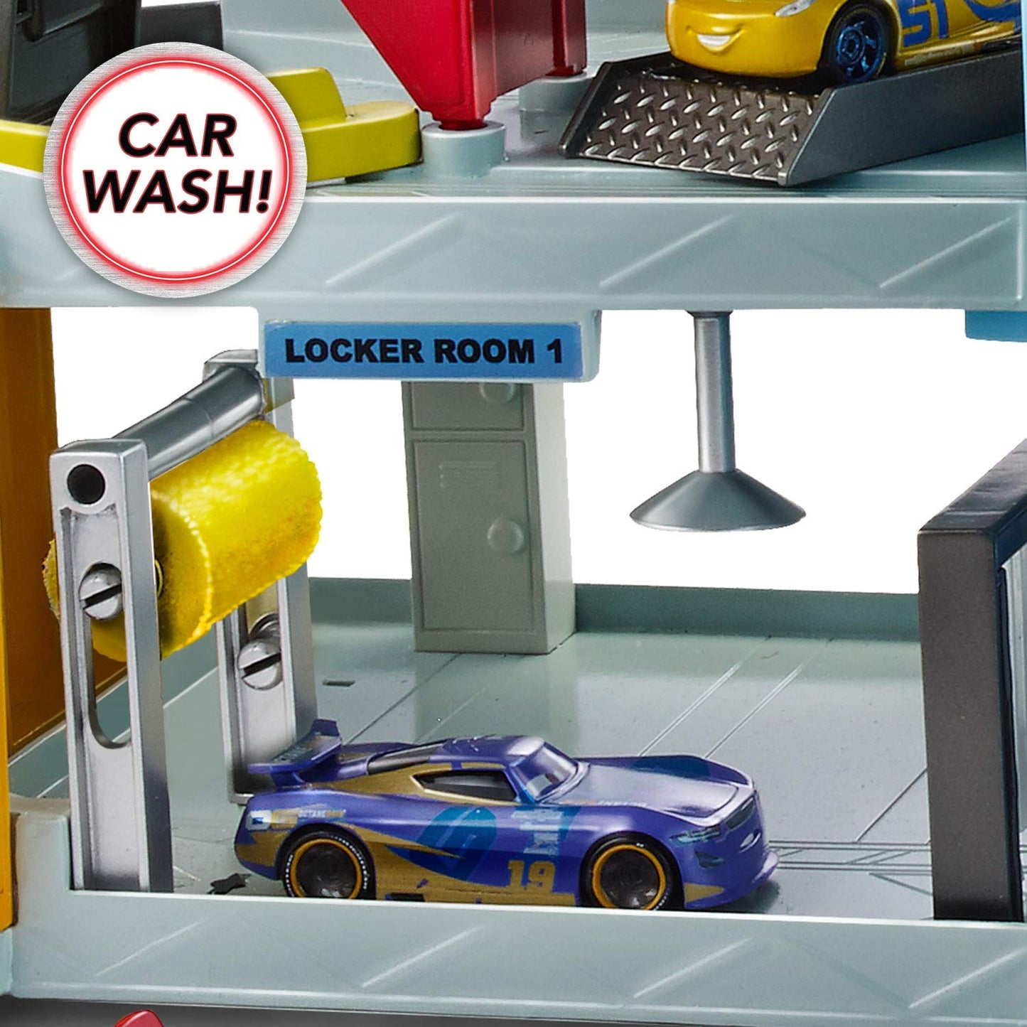 Mattel Disney and Pixar Cars Garage Playset with Lightning McQueen & Cruz Ramirez Toy Cars, Florida Speedway Mega 3-Level Garage