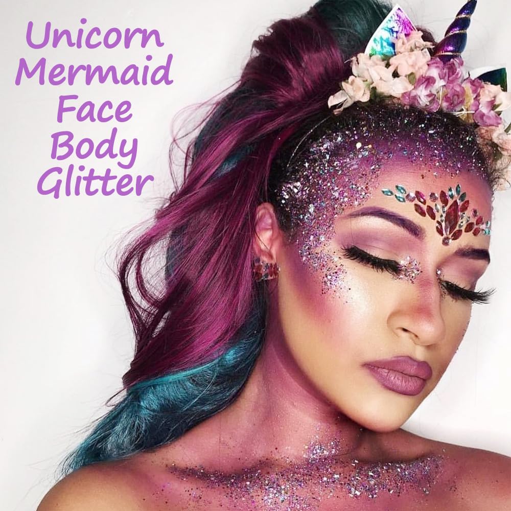 Mysense Purple Body Glitter Stick,Mardi Gras Face Hair Glitter,Festival Concert Rave Outfit Accessories for Women,Mermaid Sequins Chunky Glitter Beauty and Personal Care Mysense
