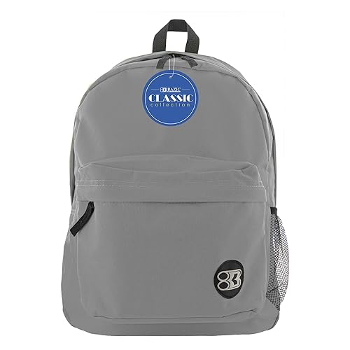 BAZIC PRODUCTS School Backpack 17" Gray, Lightweight School Bag Padded Back & Adjustable Strap for Students, Travel Bag Fit A4 Notebook, 1-Pack