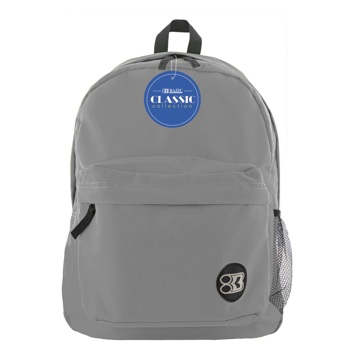 BAZIC PRODUCTS School Backpack 17" Gray, Lightweight School Bag Padded Back & Adjustable Strap for Students, Travel Bag Fit A4 Notebook, 1-Pack