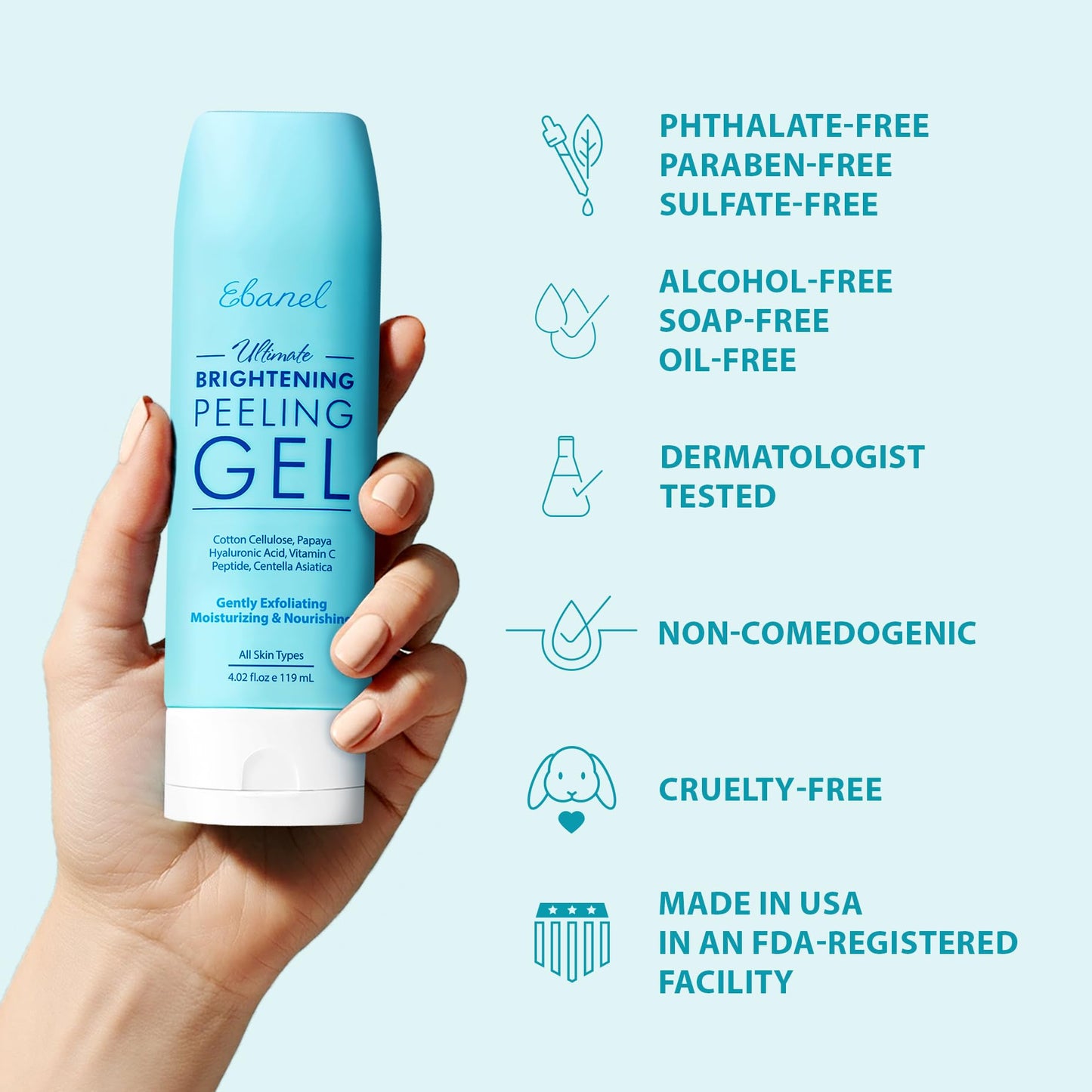 Ebanel Exfoliating Face Scrub Peeling Gel – Brightening & Moisturizing Facial Cleanser with Centella, Hyaluronic Acid, Vitamin C & E