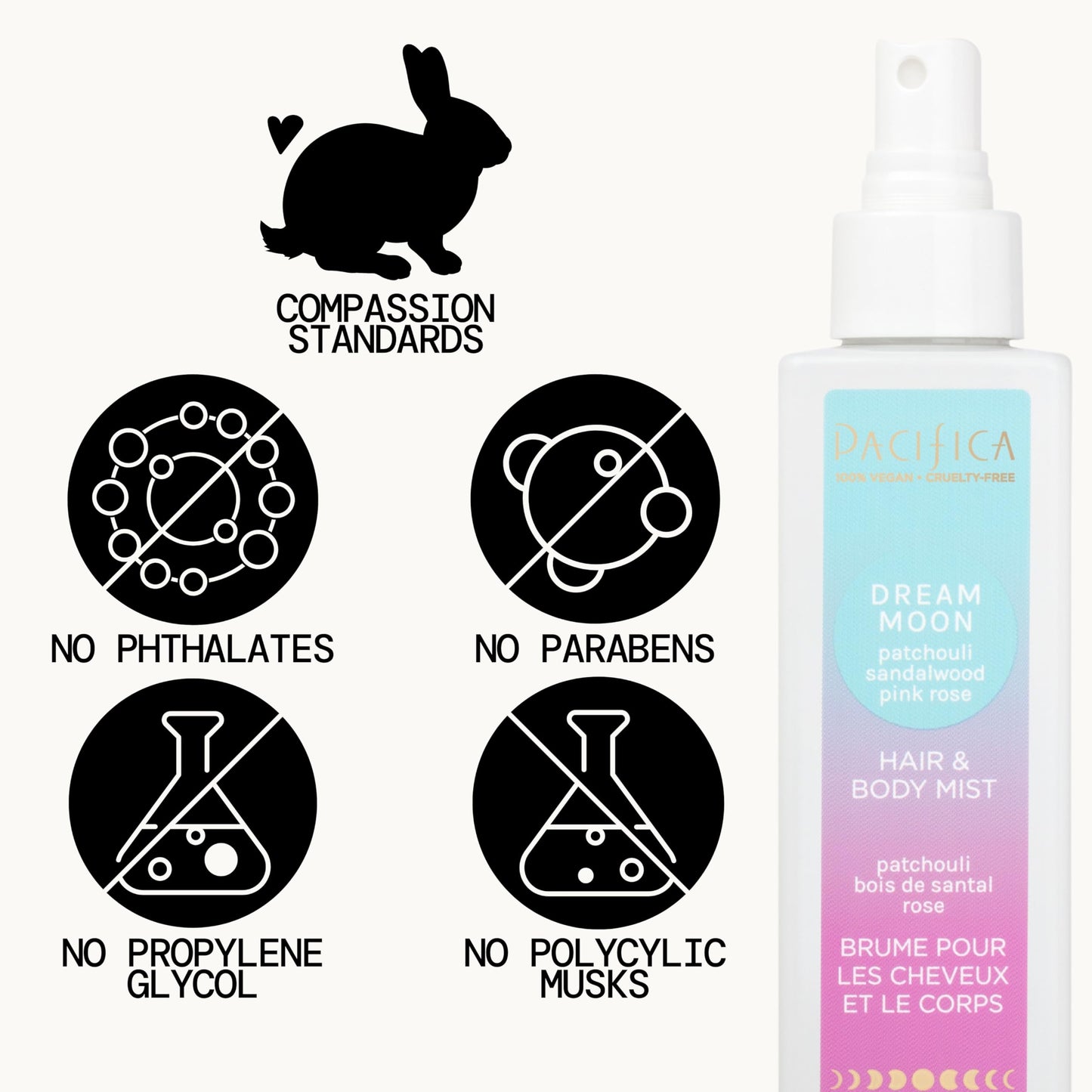 Pacifica Hair Perfume & Body Fragrance Spray Mist - Dream Moon with Vanilla, Almond & Spices - Alcohol-Free, Vegan & Cruelty-Free, 6.5 oz