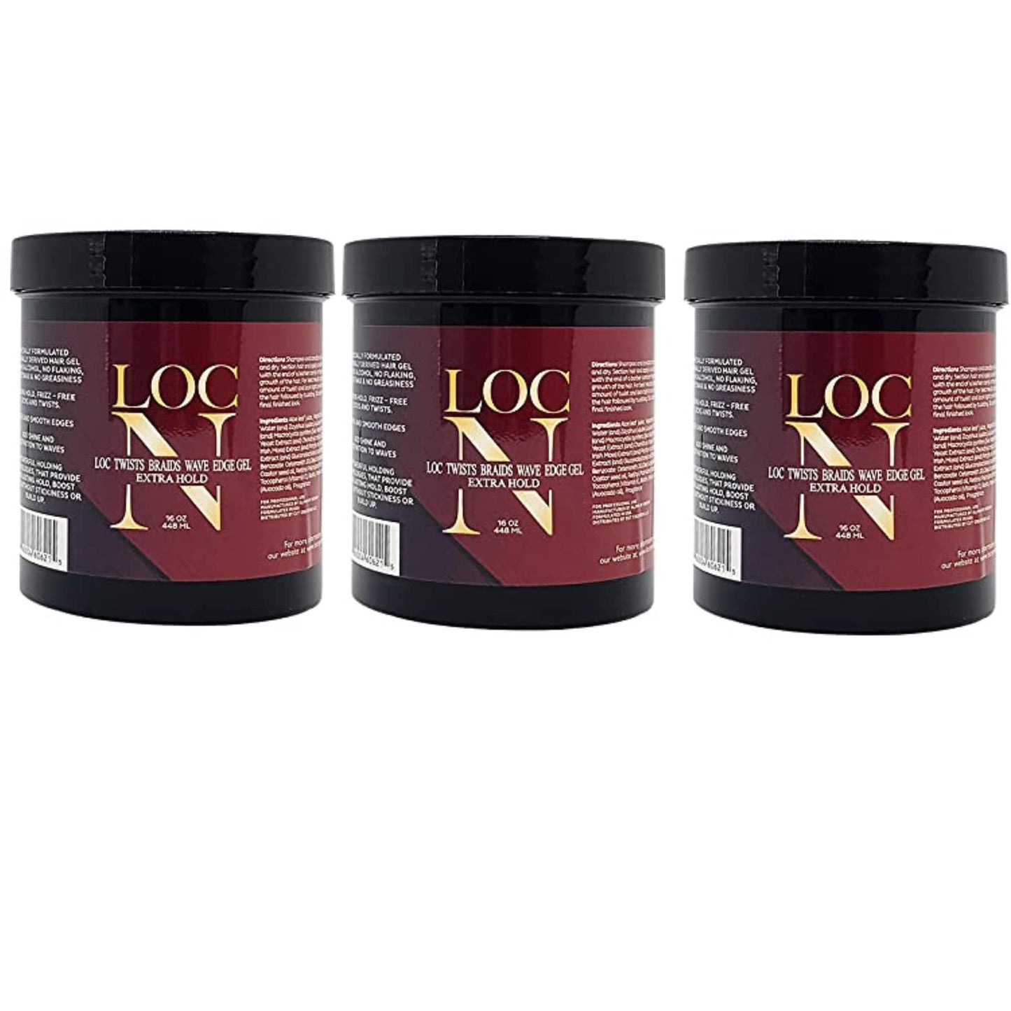 LOC N Edge Gel Extra Hold - Pack of 3 (16 oz Each) | Maximum Hold for Locs, Braids, Twists & Edges | Non-Greasy, Natural Ingredients, All Hair Types