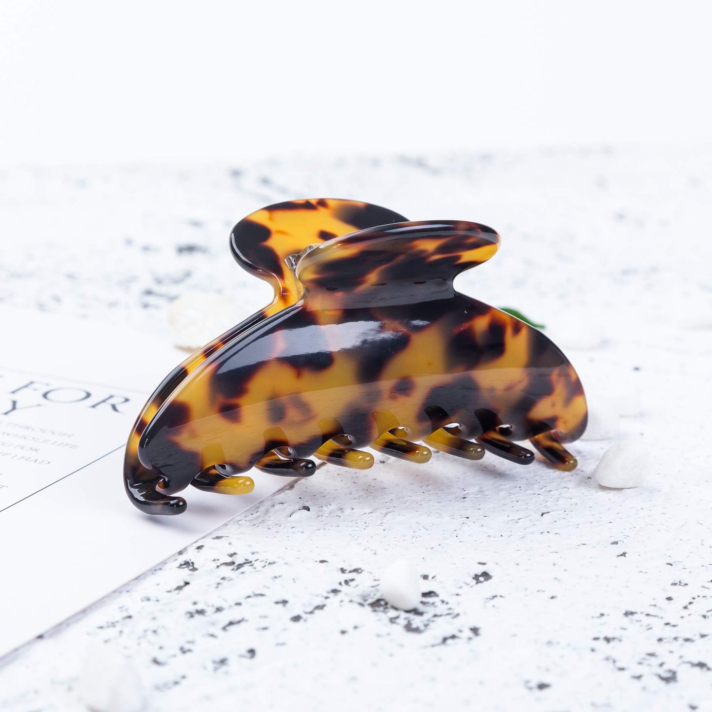 Prettyou Large Size 3.5 Inches Handmade Celluloid French Design Barrettes Tortoise Shell Claw Fashion Accessories Hair Clip for Women (A)