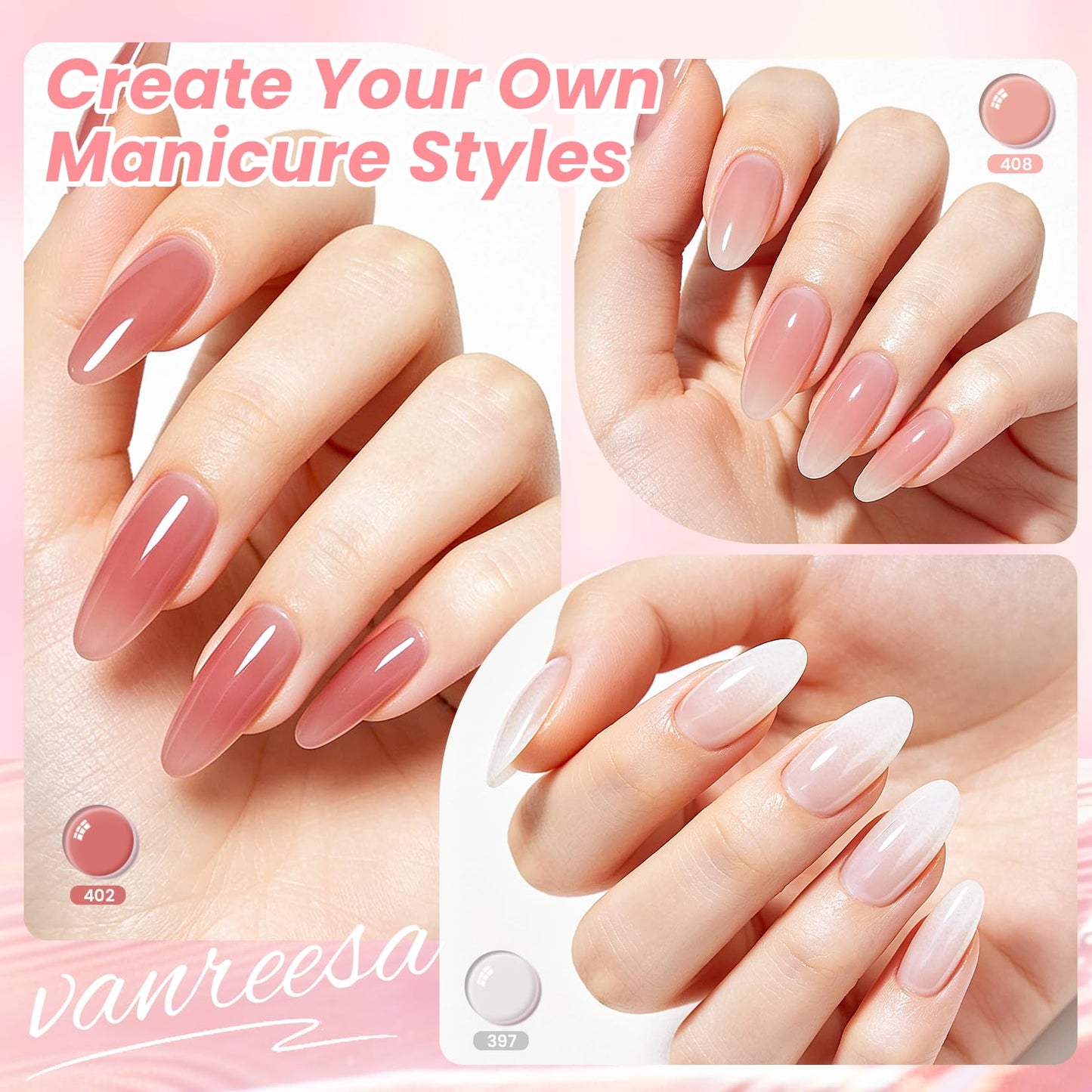 VANREESA 24Pcs Jelly Gel Nail Polish Set -Soft Milky White Nude Pink Red Brown Jelly Translucent Gel Polish Colors with Base Coat 4 Top Coats Neutral Beauty and Personal Care VANREESA