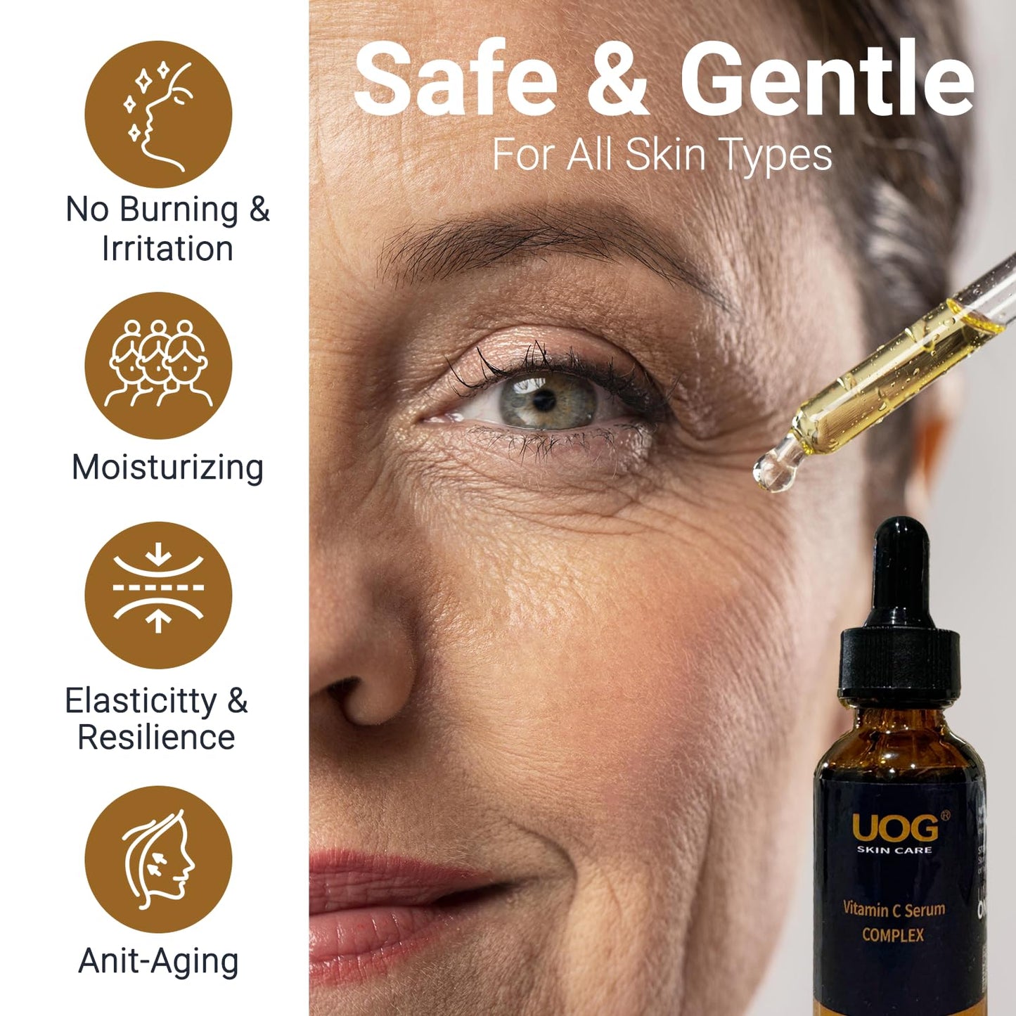 UOG Super Vitamin C Face Serum - Anti-Aging, Hydrating & Firming Formula, Lifts & Firms Face, Neck, Jawline, Reduces Dark Spots, Age Spots, Fine