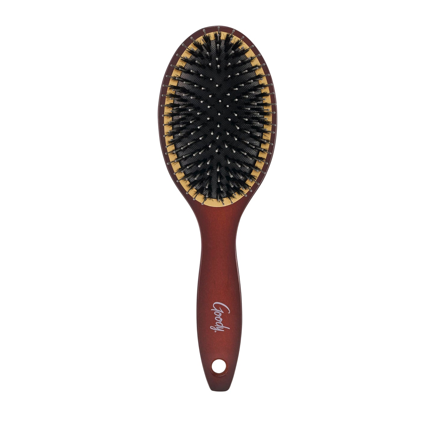 Goody Ceramic Hair Brush, Oval Cushion - Natural Boar and Nylon Bristle Mix to Enhance Shine & Smooth Hair, Fights Frizz and Static - Premium Wood