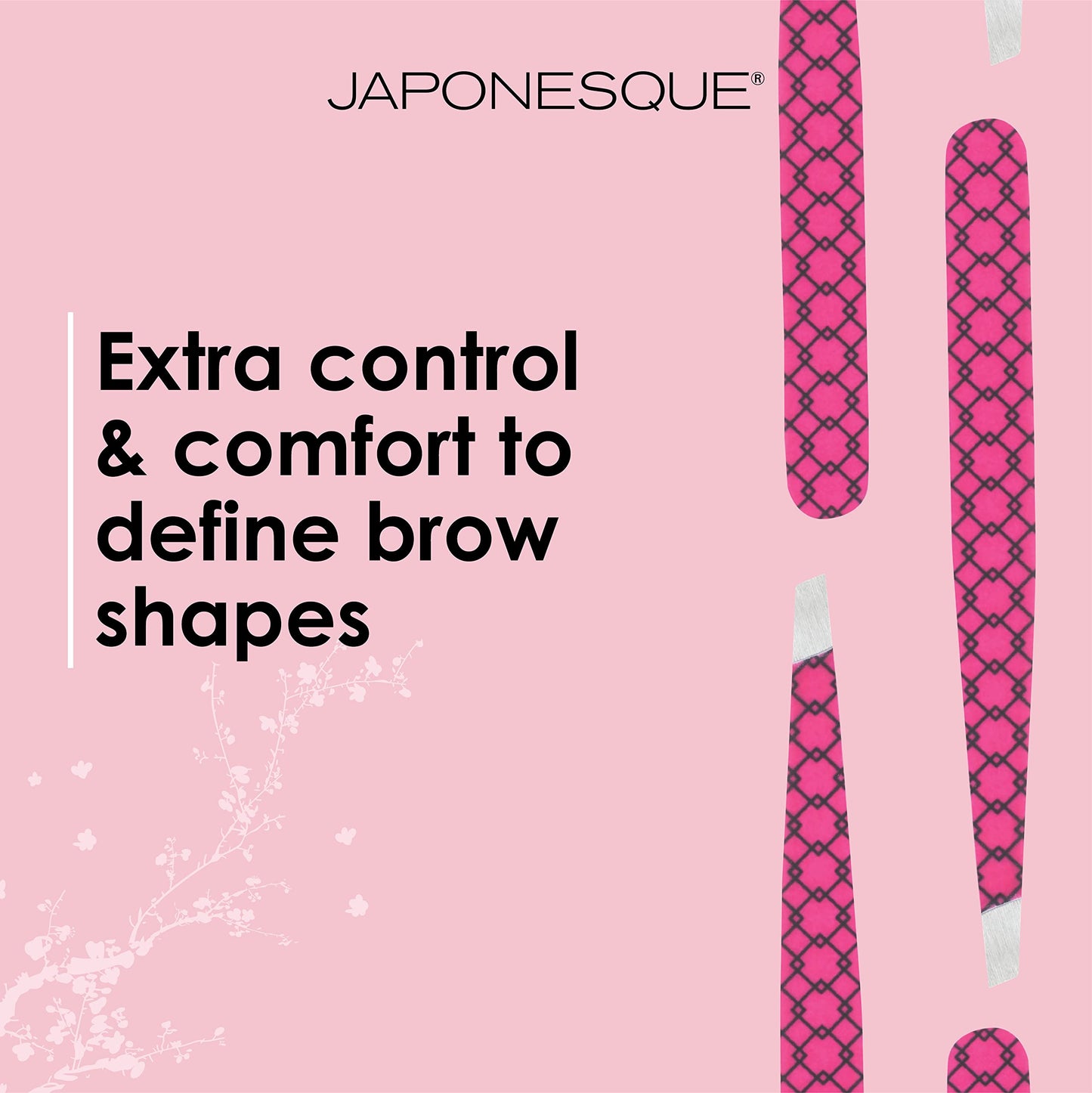 JAPONESQUE Soft Touch Slant Tweezer with Precision Crafted, Hand Sharpened Tips for Shaping and Defining Brows, Includes Protective Storage Pouch