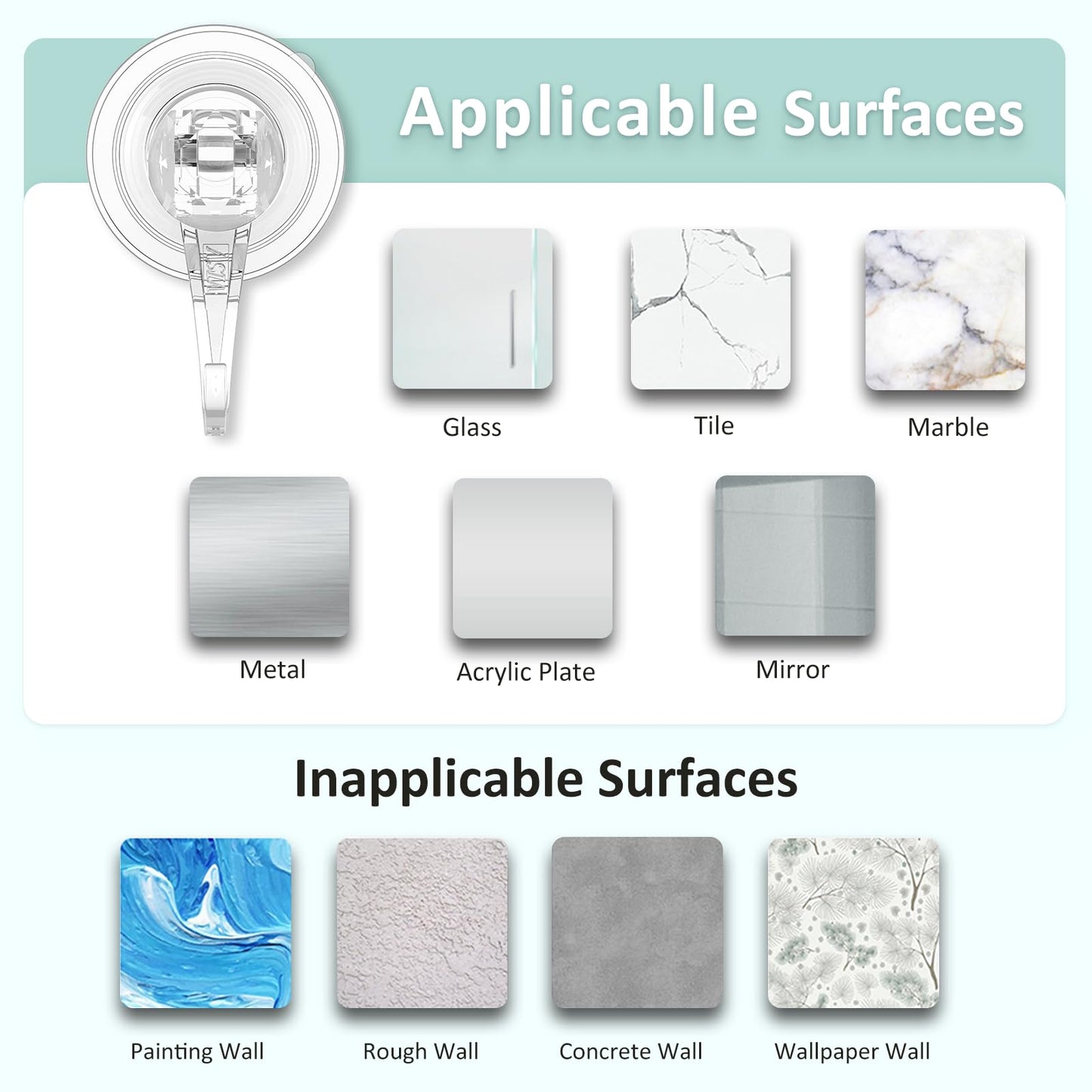 VIS'V Suction Cup Hooks, Small Shower Suction Hooks, Heavy Duty, Removable and Reusable, Clear, 2 Pcs