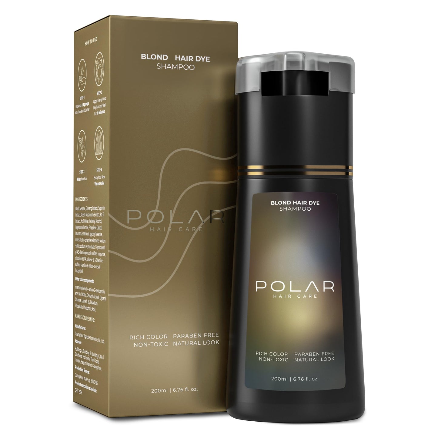 Polar Haircare - Blonde Dye Shampoo for Women and Men - Gray Coverage Color Cleanser, Semi-Permanent Golden Tone Kit, Light Color Wash, Quick