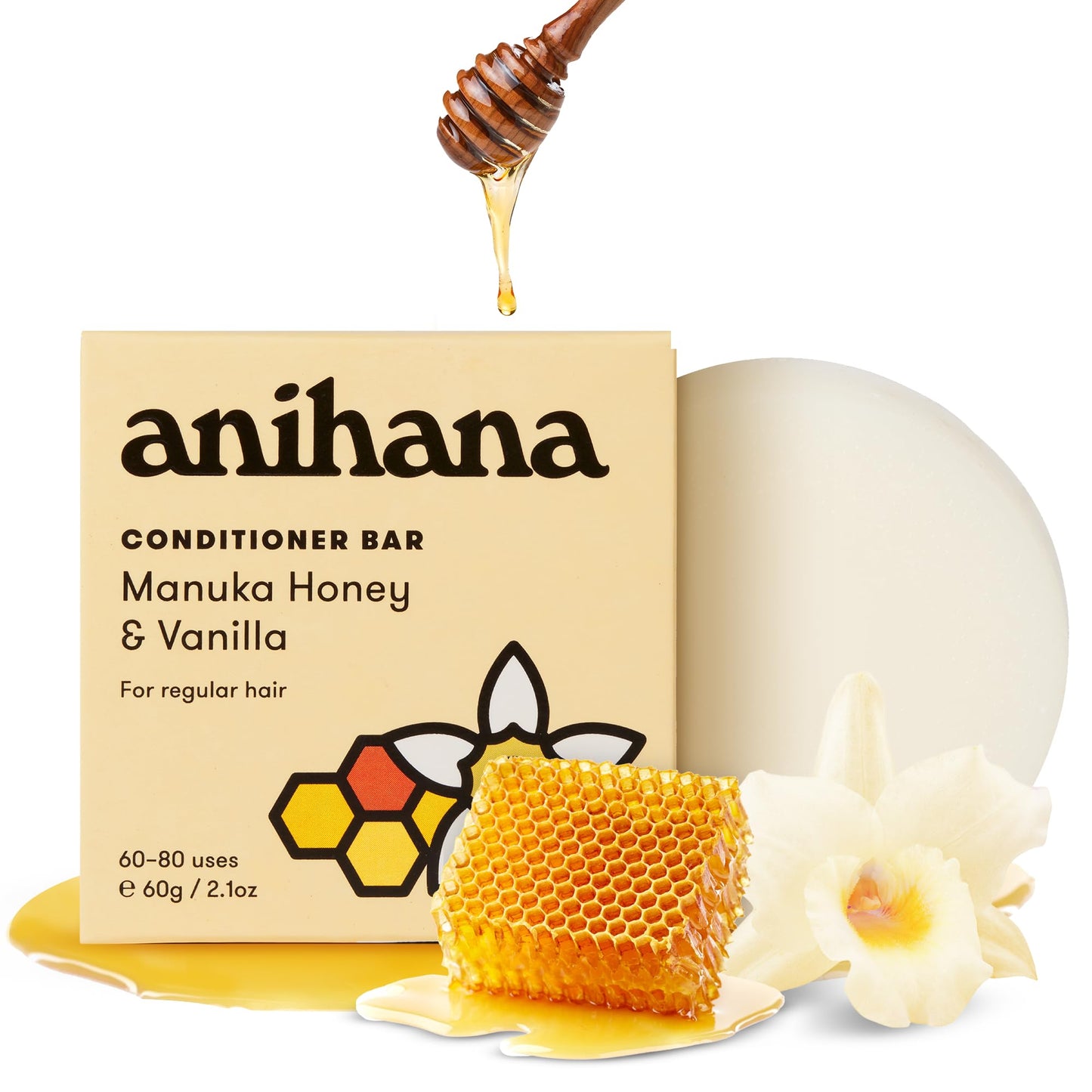 ANIHANA Manuka Honey Conditioner Bar - Solid Hair Conditioner with Vanilla, Paraben-Free, Travel Friendly, Natural Healthy Look and Shine, 2.1 oz Beauty and Personal Care ANIHANA Default Title