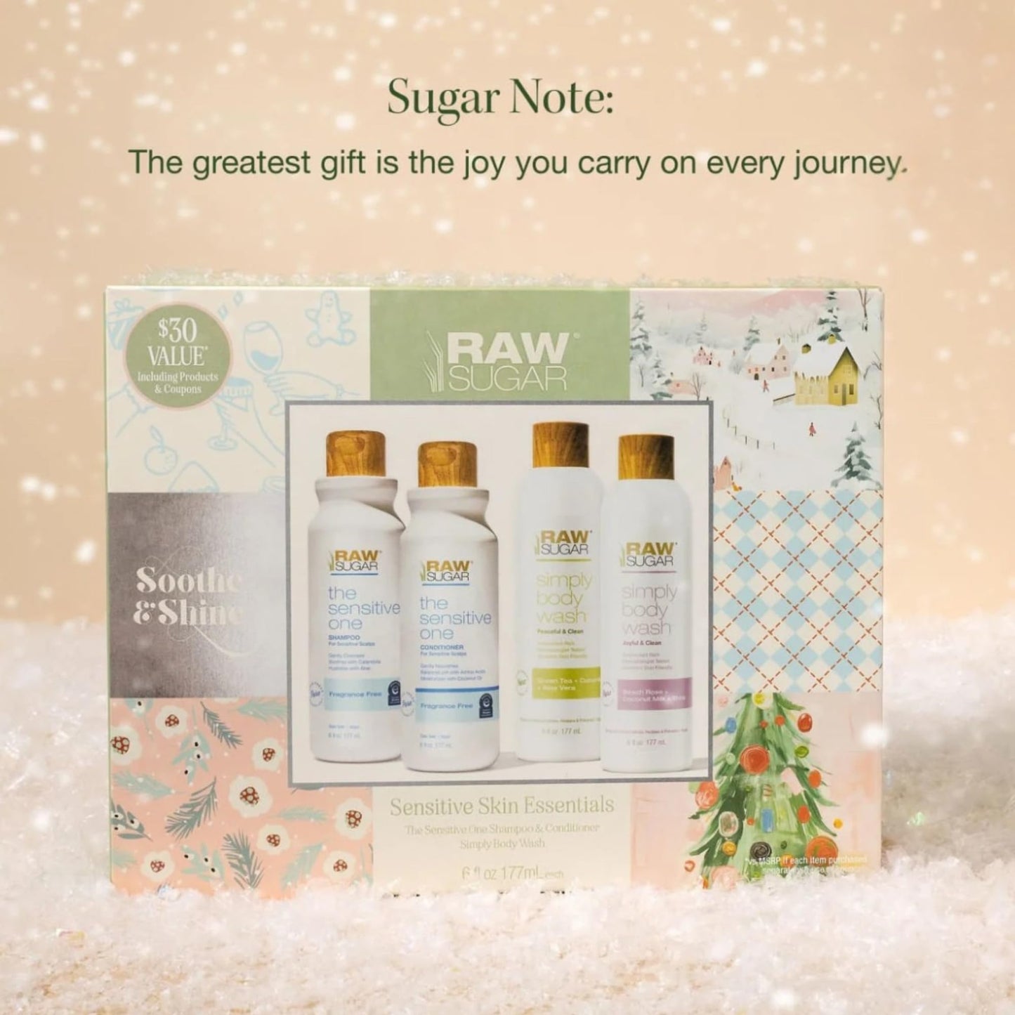 Raw Sugar Holiday Gift Set, Sensitive Skin Collection, Shampoo, Conditioner, 2 Body Washes, 6 fl oz Each
